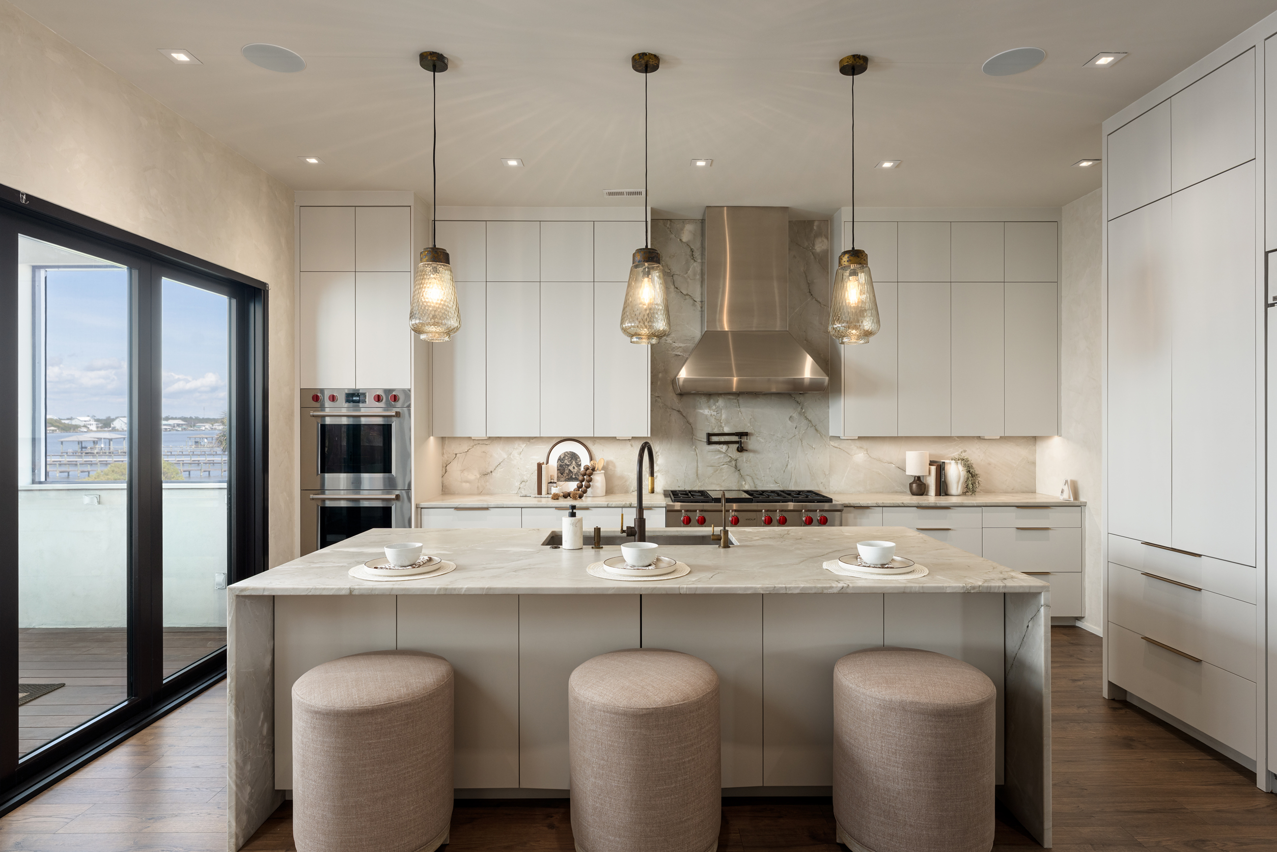 Kitchen with stone island and Wolf range