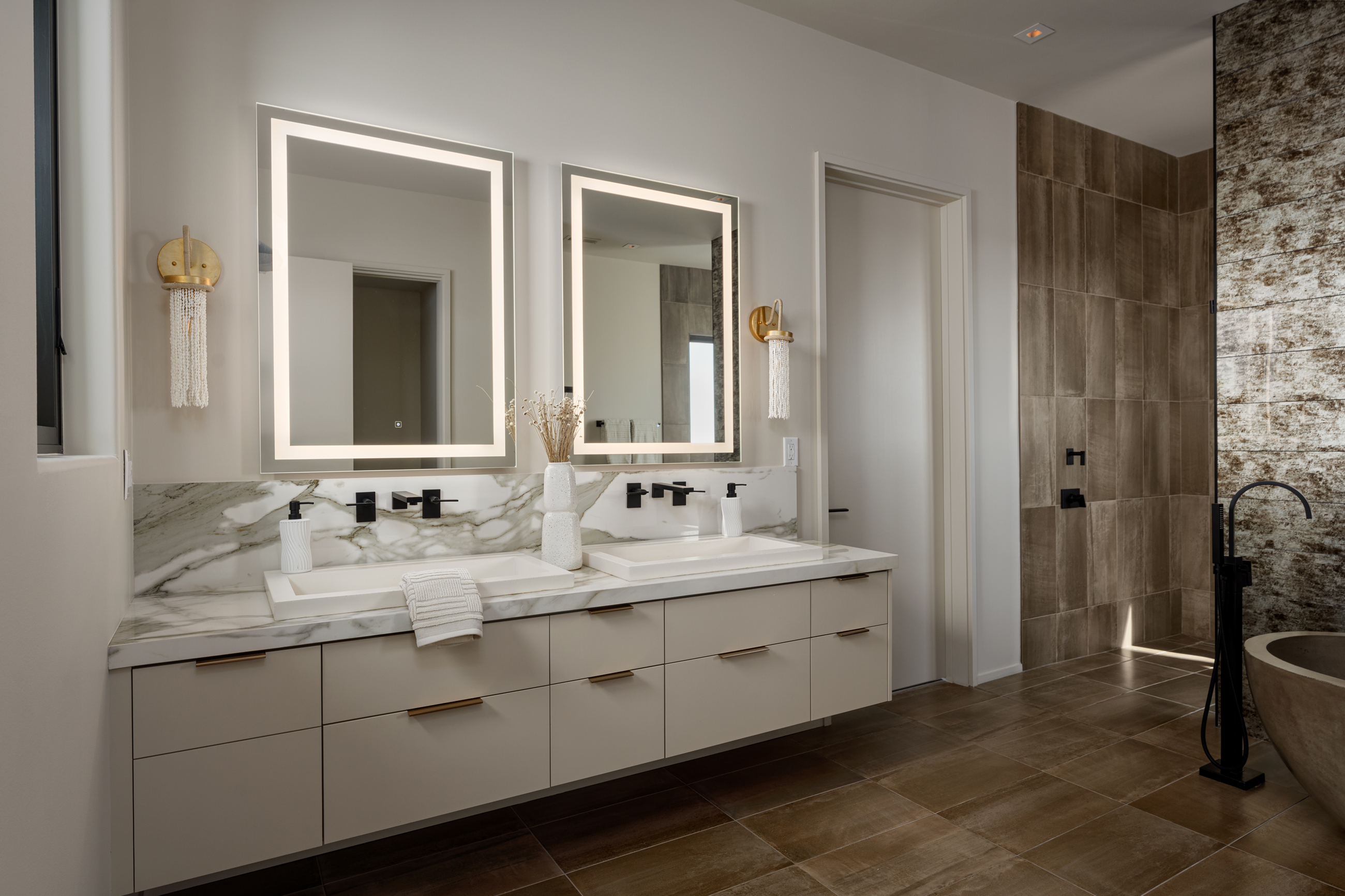 Primary bath vanity and shower